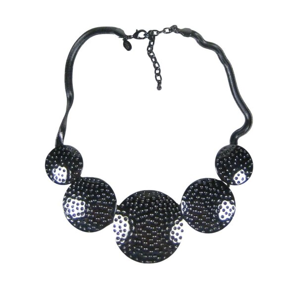 Joan Rivers Gun Metal Gray Bib Chain Necklace 18 Inch Cluster Hammered Statement - Picture 15 of 16